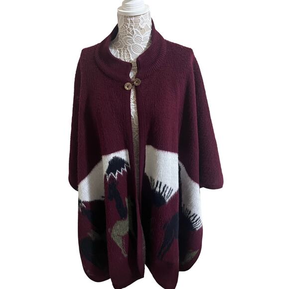 Soft and Cozy Cabincore  Burgundy, White, and Black Wrap/Shawl- One Size EUC - Picture 1 of 3